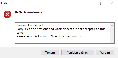 Bağlantı kurulamadı FTP/WinSCP