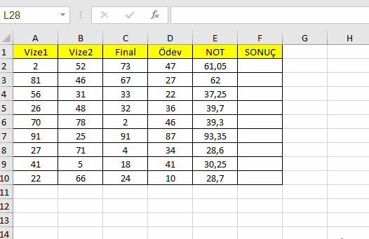 Excel Geçti Kaldı Formülü