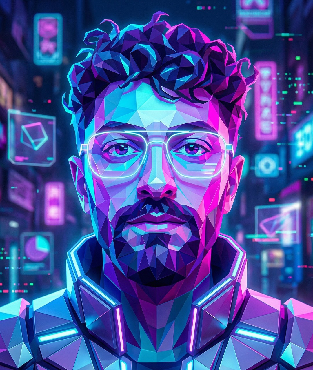 Create a 64k Ultra-Dslr Cyberpunk Neon Portrait of the Same Man From the Uploaded Image